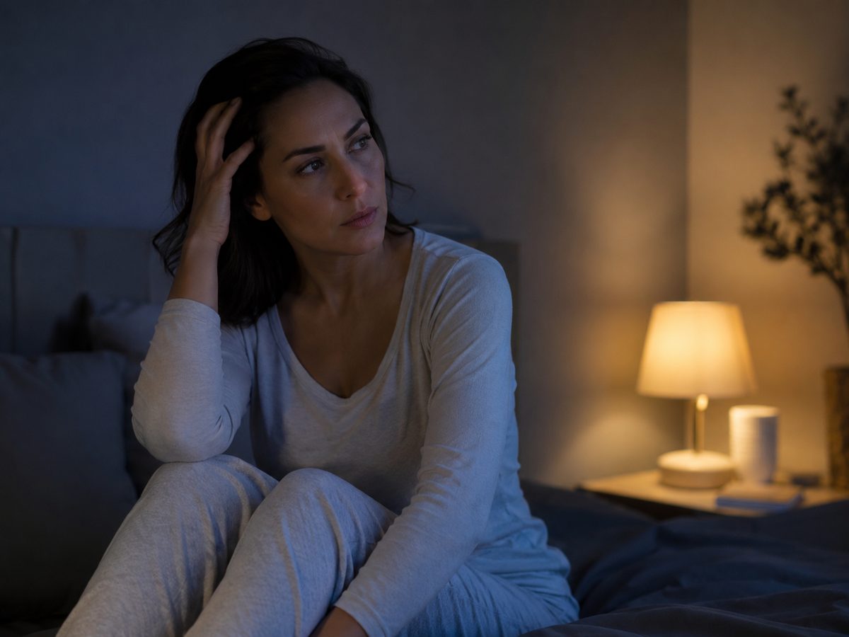 Mulher com alterações de sono durante a noite