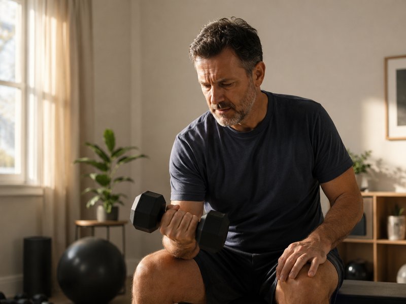 Homem observando perda de massa muscular — déficit de testosterona