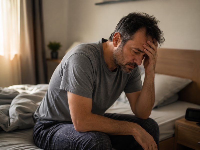 Homem com insônia — distúrbio do sono associado à queda hormonal masculina